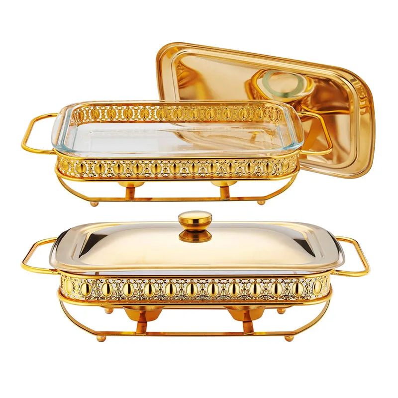 Plat chauffant de luxe en fer doré pour la table à manger